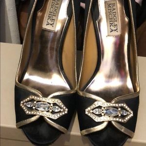 Black satin jewel pumps!